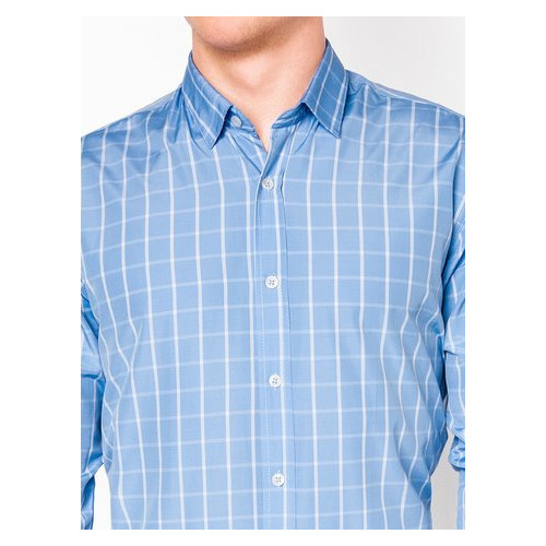 Мужская рубашка в клеточку с длинным рукавом K445 - голубая - Ombre Ombre S Голубой (379828) фото №3