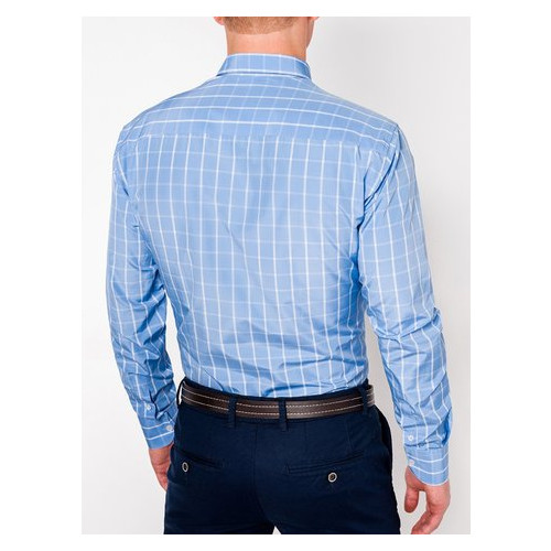 Мужская рубашка в клеточку с длинным рукавом K445 - голубая - Ombre Ombre S Голубой (379828) фото №5