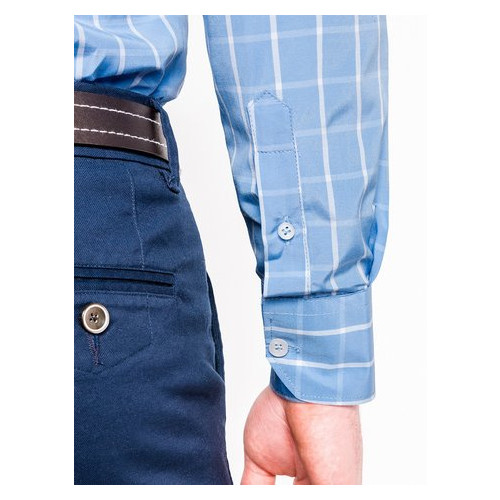 Мужская рубашка в клеточку с длинным рукавом K445 - голубая - Ombre Ombre S Голубой (379828) фото №4