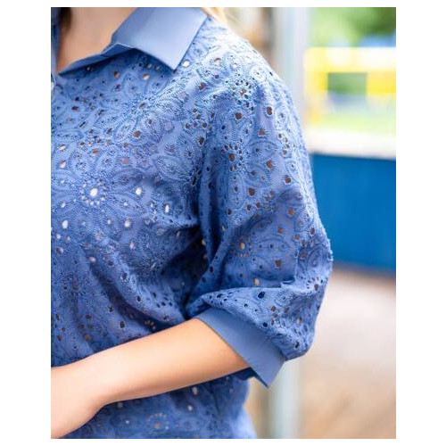 Женская рубашка синего цвета р.54/56 380995 фото №5