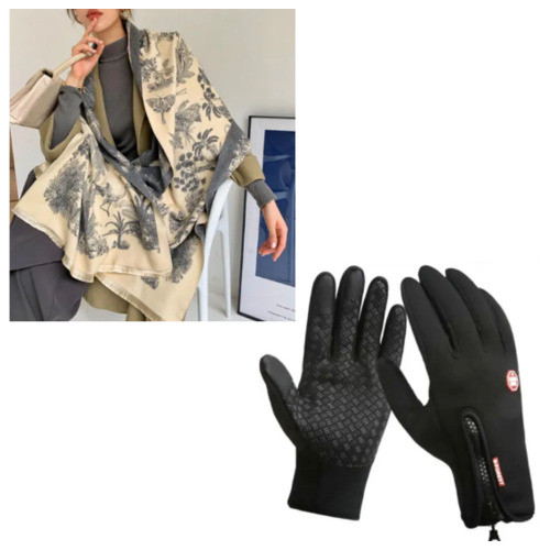 Набір шарф і сенсорні рукавички жіночі зимові Winds Stopper HKXY чорний фото №1