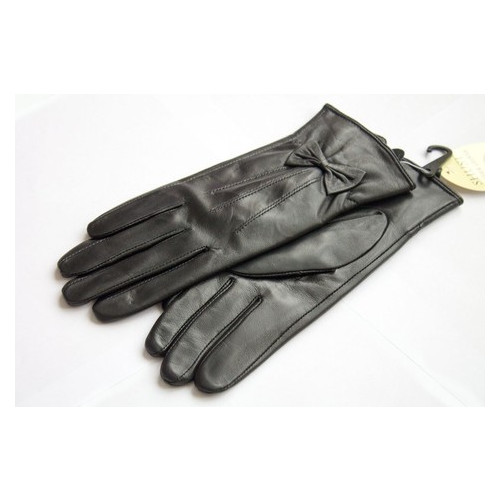 Черные стильные кожаные женские рукавички Shust Gloves 7 (54211) фото №4