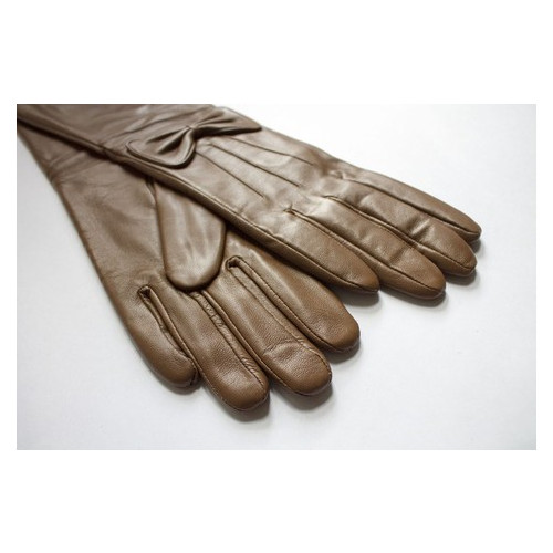Женские коричневые кожаные длинные рукавички Shust Gloves M (111469) фото №4