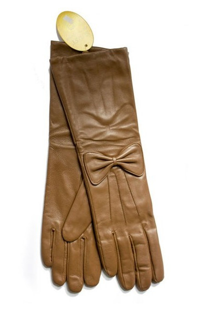 Женские коричневые кожаные длинные рукавички Shust Gloves M (111469) фото №1