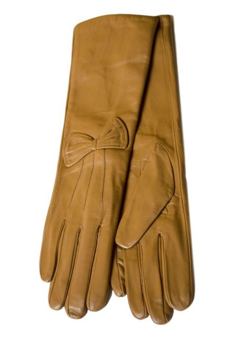 Женские светло-коричневые кожаные длинные рукавички Shust Gloves M (111472) фото №1