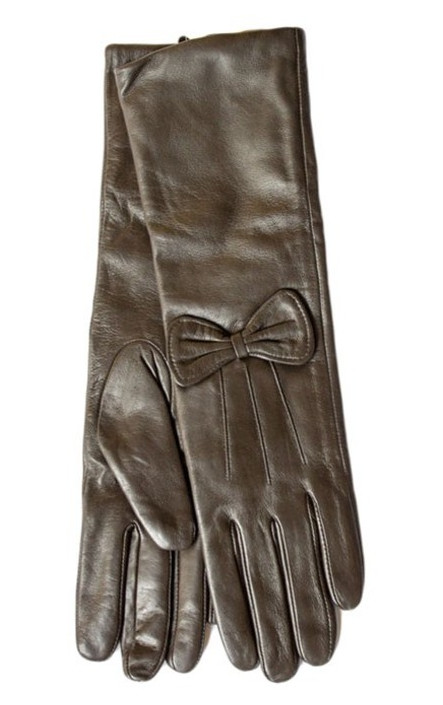 Женские темно-коричневые кожаные длинные рукавички Shust Gloves M (111474) фото №1