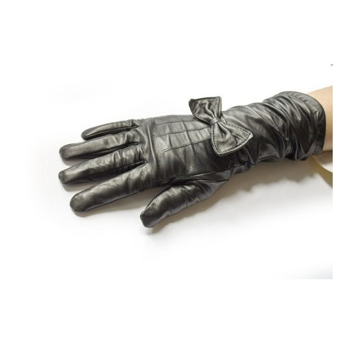 Женские чорні кожаные длинные рукавички Shust Gloves M (111466) фото №2