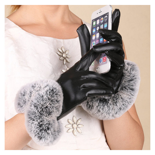 Стильні жіночі рукавички з хутром (ОЖ-52) фото №1