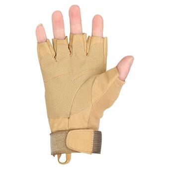 Тактичні рукавички безпалі Lesko E302 Sand Khaki XL військові армійські з відкритими пальцями фото №3