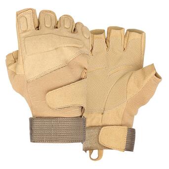 Тактичні рукавички безпалі Lesko E302 Sand Khaki XL військові армійські з відкритими пальцями фото №1