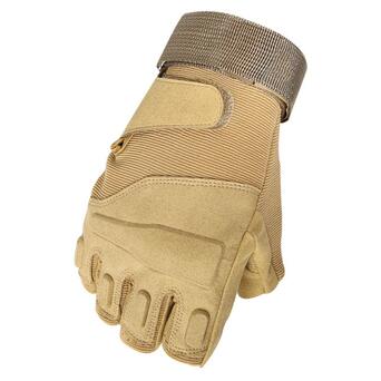 Тактичні рукавички безпалі Lesko E302 Sand Khaki XL військові армійські з відкритими пальцями фото №4