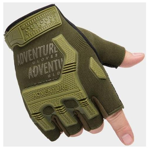 Тактичні рукавички без пальців із захистом кістяшок Adventure L хакі фото №1