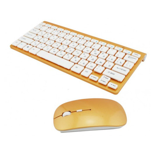 Клавиатура русская беспроводная mini и мышь keyboard 908 + приемник Золотая фото №2