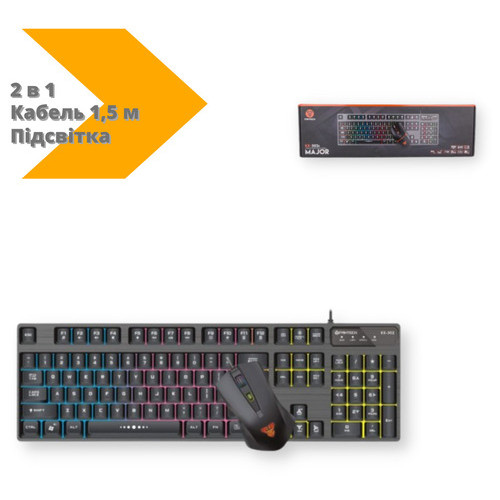 Клавіатура та миша Fantech Major KX302s LED підсвічування USB вбудований кабель чорний (ЦУ-00033227_1077) фото №2