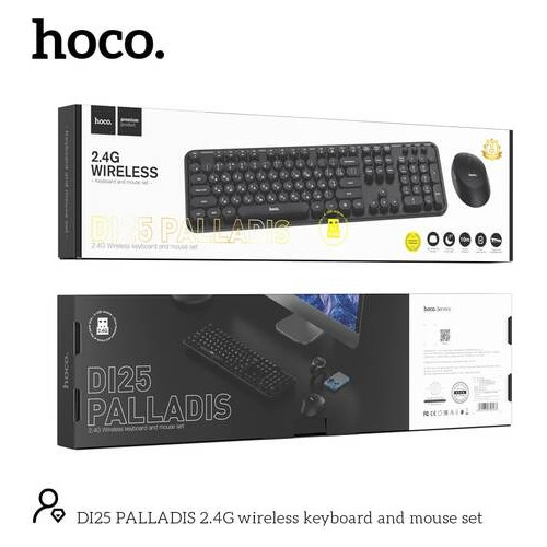 Комп'ютерна Клавіатура та Миша Hoco DI25 PALLADIS 2.4GWireless/Eng-Rus Black фото №6
