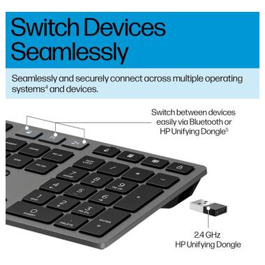 Клавіатура HP 720 Multi-Device Rechargeable Wireless/Bluetooth UA Black (9T5B1AA) фото №2
