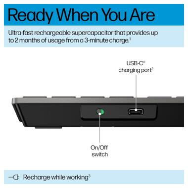 Клавіатура HP 720 Multi-Device Rechargeable Wireless/Bluetooth UA Black (9T5B1AA) фото №3