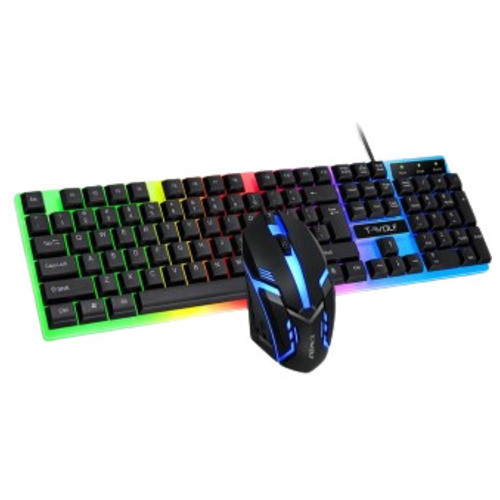 Комплект клавіатура миша провідні T-Wolf TF230 LED тривимірні підвісні клавіші білий/чорний DV-169479_539) фото №1