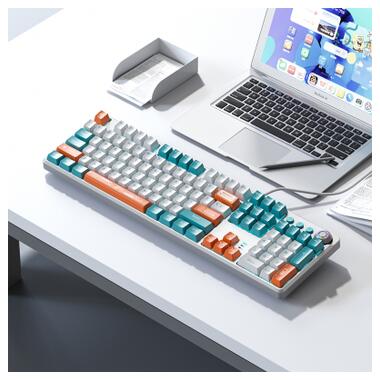 Клавiатура Aula F2088 PRO Plus 9 Orange Keys KRGD Blue USB UA White/Blue (6948391234908) фото №6