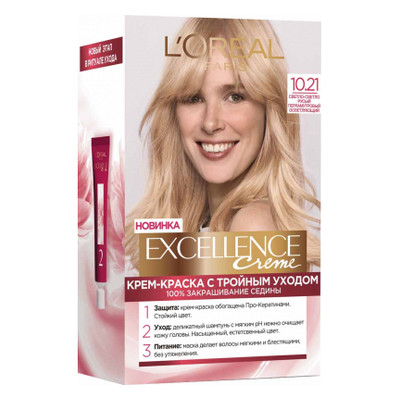 Фарба для волосся L'Oreal Paris Excellence 10.21 Світло-світло русявий перламутровий (3600523781225) фото №1