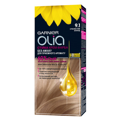 Фарба для волосся Garnier Olia 9.1 Сріблястий блонд 112 мл (3600542243544) фото №1