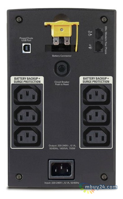 Источник бесперебойного питания APC Back-UPS IEC 1400VA AVR (BX1400UI) фото №2