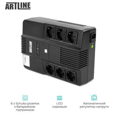 ДБЖ (UPS) лінійно - інтерактивний Artline AIO 650, 650VA/360W, LED, 6 x Schuko (ALAIO650) фото №3