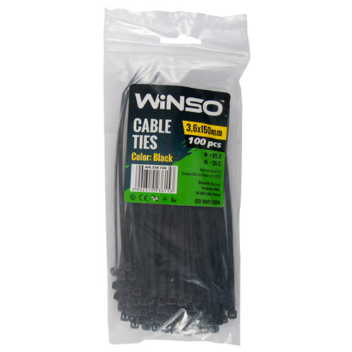 Хомути пластикові Winso чорні 3,6x150мм 100шт/уп (236150) фото №1