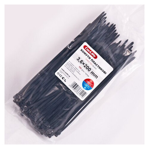 Хомут CarLife пластиковий чорний 3,6x200 (BL3.6x200) фото №2