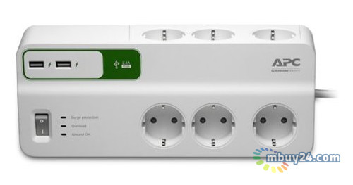 Фільтр живлення APC Essential SurgeArrest 6 Outlets 2 USB 5V 2.4A (PM6U-RS) фото №1