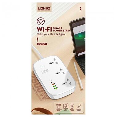 Подовжувач мережевий LDNIO c Wi-Fi SCW3451 |3USB/1Type-C, 3Sockets. QC/PD, 30W/10A, 2m EU Plug| білий фото №5