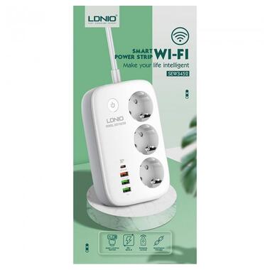 Подовжувач мережевий LDNIO c Wi-Fi SEW3452 |3USB/1Type-C, 3Sockets. QC/PD, 30W/10A, 2m EU Plug| білий фото №5