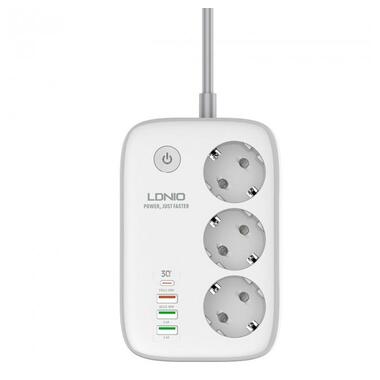 Подовжувач мережевий LDNIO c Wi-Fi SEW3452 |3USB/1Type-C, 3Sockets. QC/PD, 30W/10A, 2m EU Plug| білий фото №1