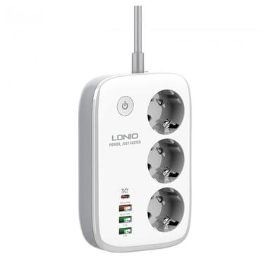 Подовжувач мережевий LDNIO c Wi-Fi SEW3452 |3USB/1Type-C, 3Sockets. QC/PD, 30W/10A, 2m EU Plug| білий фото №10