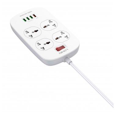 Подовжувач мережевий LDNIO SC4407 |2500W, 2m EU Plug, 4 USB, 4 Sockets. QC3.0, 3.1A|/8W| білий фото №2