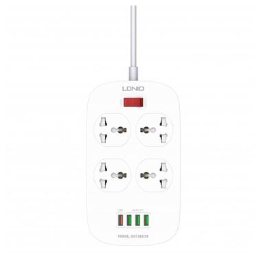 Подовжувач мережевий LDNIO SC4407 |2500W, 2m EU Plug, 4 USB, 4 Sockets. QC3.0, 3.1A|/8W| білий фото №5