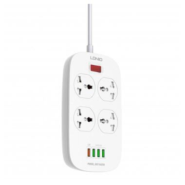 Подовжувач мережевий LDNIO SC4407 |2500W, 2m EU Plug, 4 USB, 4 Sockets. QC3.0, 3.1A|/8W| білий фото №1