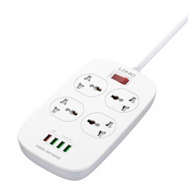 Подовжувач мережевий LDNIO SC4407 |2500W, 2m EU Plug, 4 USB, 4 Sockets. QC3.0, 3.1A|/8W| білий фото №6