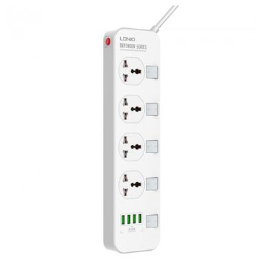 Подовжувач мережевий LDNIO SC4408 |2500W, 2m EU plug, 4USB, 4 Sockets 3.4A| білий фото №10