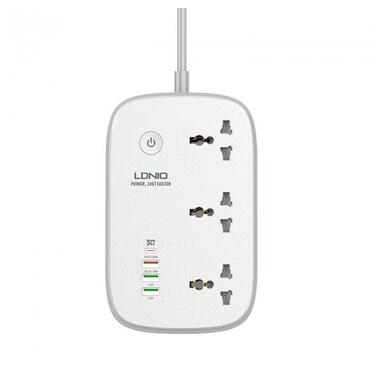 Подовжувач мережевий Ldnio SCW3451, 3USB, Type-C, 3 розетки, QC, Wi-Fi, 2 м, білий фото №2