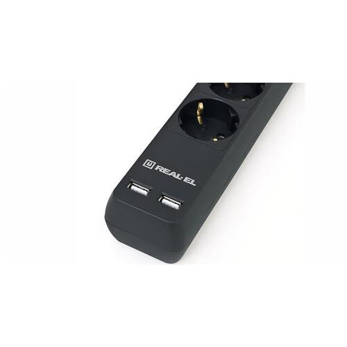 Фільтр мережний REAL-EL RS-6 Protect USB 3m Black фото №5