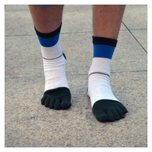 Шкарпетки LifeFLUX с пальцами Wuzhishu 40-43 Бело-зеленые с синей полоской фото №4