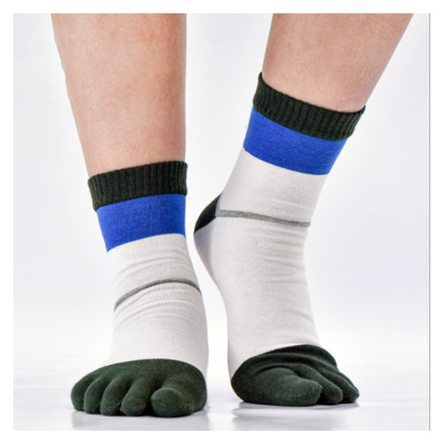 Шкарпетки LifeFLUX с пальцами Wuzhishu 40-43 Бело-зеленые с синей полоской фото №2