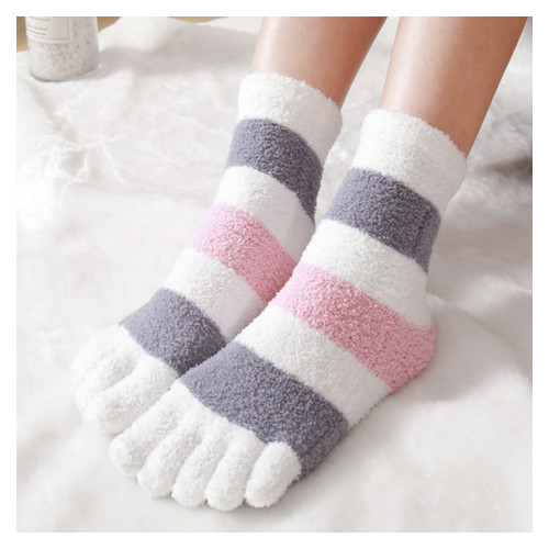 Теплі шкарпетки LifeFLUX з пальцями Флаффі Faitolagi 37-40 Рожева смужка (1716-2019) фото №1