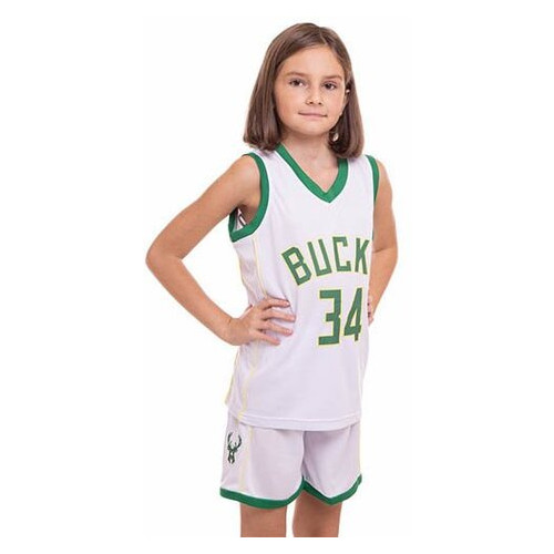 Форма баскетбольна дитяча FDSO NBA Bucks 34 3582 XL Біло-зелений (57508195) фото №10