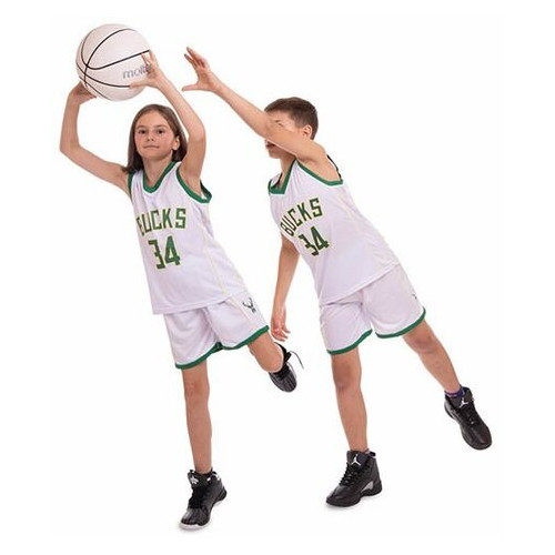 Форма баскетбольна дитяча FDSO NBA Bucks 34 3582 XL Біло-зелений (57508195) фото №7