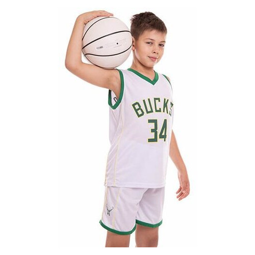Форма баскетбольна дитяча FDSO NBA Bucks 34 3582 XL Біло-зелений (57508195) фото №3