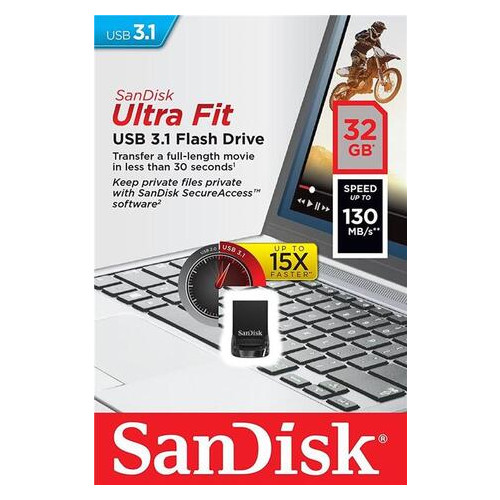 Флешка USB 3.1 32GB SanDisk Ultra Fit Black (SDCZ430-032G-G46) фото №2