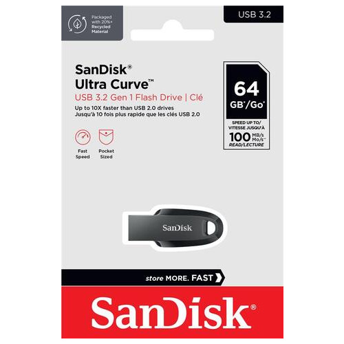 Накопичувач Sandisk 64GB USB 3.2 Ultra Curve Black (SDCZ550-064G-G46) фото №3