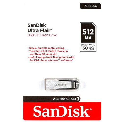 Флеш-накопичувач SanDisk USB3.0 Ultra Flair 512GB Silver-Black (SDCZ73-512G-G46) фото №3